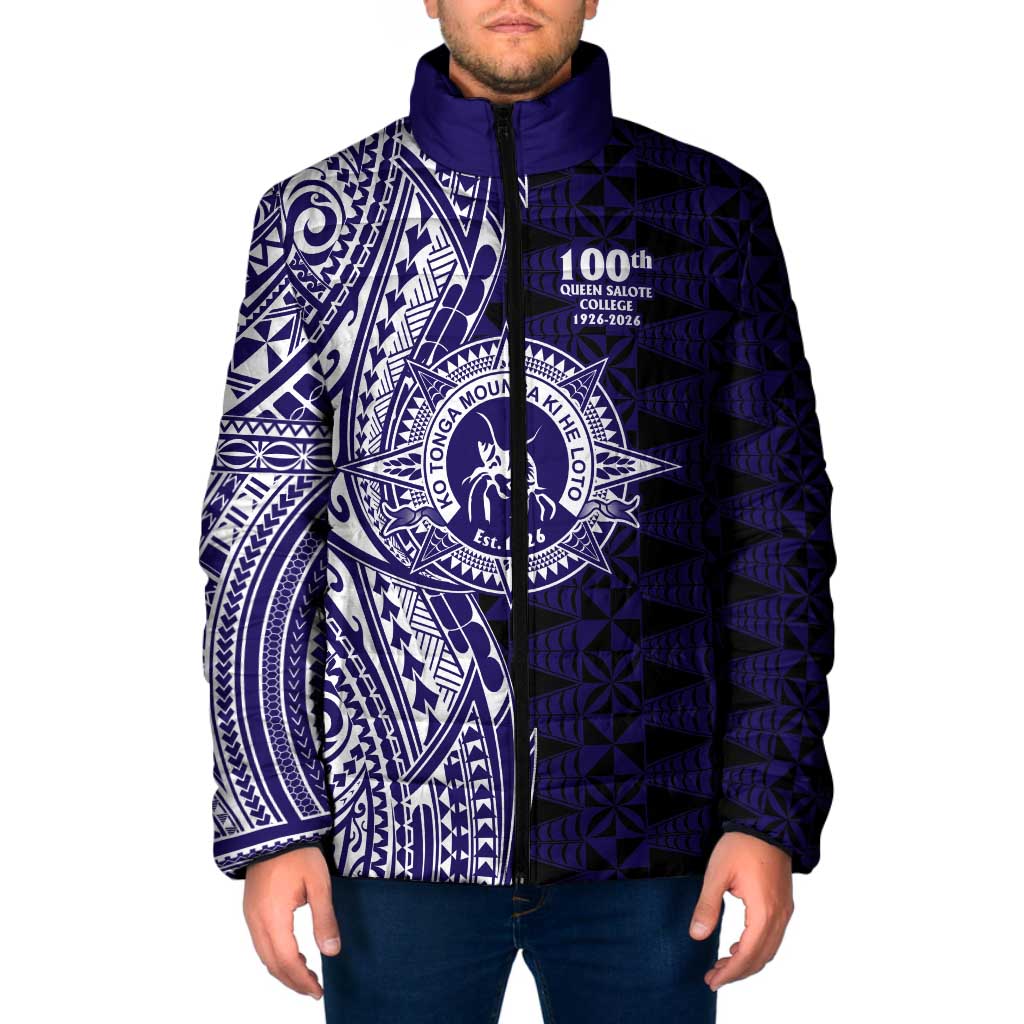 Tonga Queen Salote College 100th Years Padded Jacket Blue Tonga Kupesi Uniquely Pacific Art LT9 Men Blue - Polynesian Pride