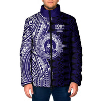 Tonga Queen Salote College 100th Years Padded Jacket Blue Tonga Kupesi Uniquely Pacific Art LT9 Men Blue - Polynesian Pride