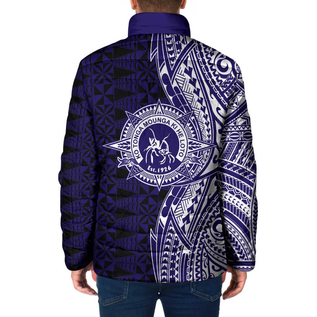Tonga Queen Salote College 100th Years Padded Jacket Blue Tonga Kupesi Uniquely Pacific Art LT9 - Polynesian Pride