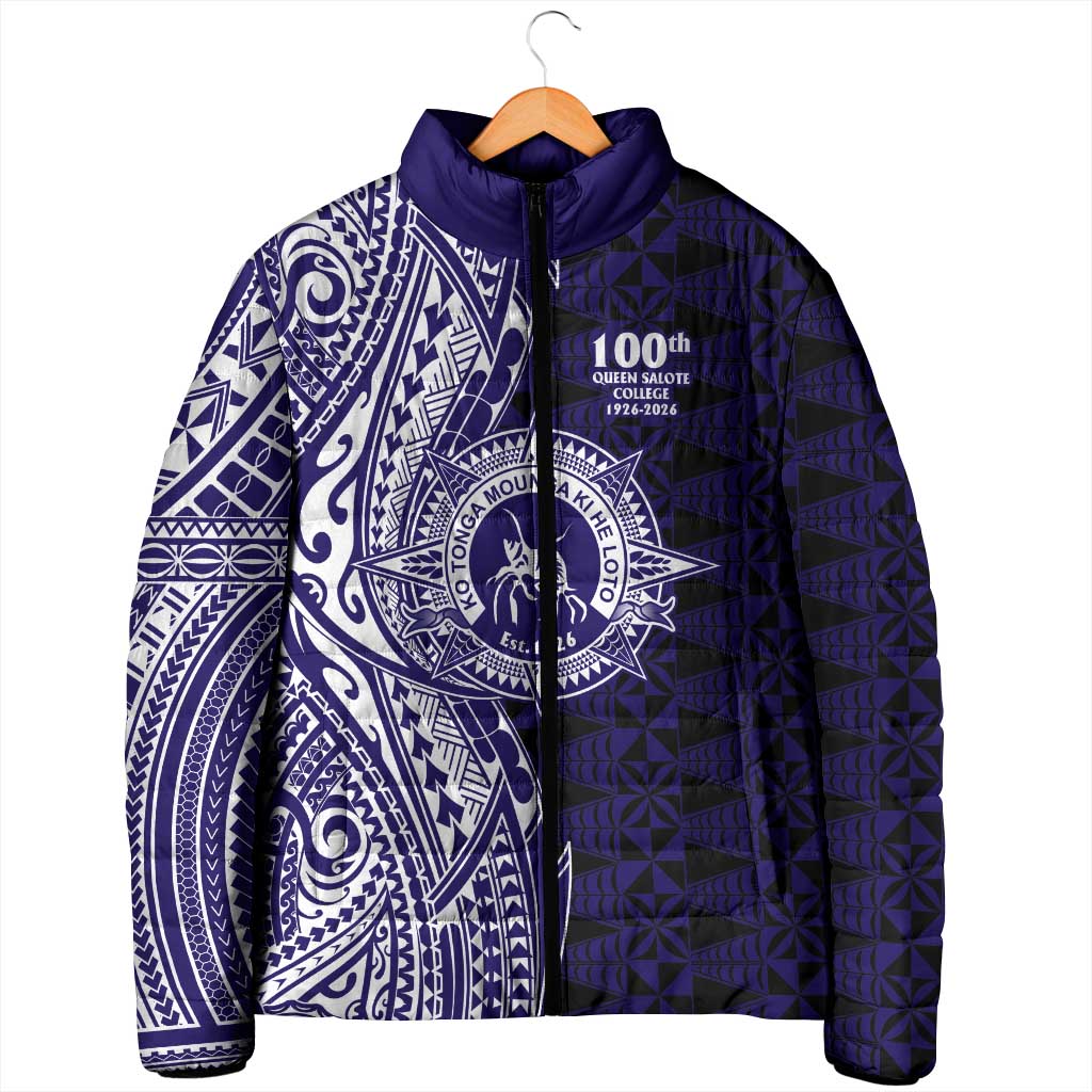 Tonga Queen Salote College 100th Years Padded Jacket Blue Tonga Kupesi Uniquely Pacific Art LT9 - Polynesian Pride