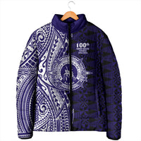 Tonga Queen Salote College 100th Years Padded Jacket Blue Tonga Kupesi Uniquely Pacific Art LT9 - Polynesian Pride