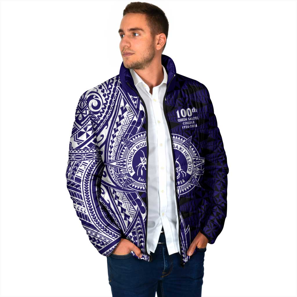 Tonga Queen Salote College 100th Years Padded Jacket Blue Tonga Kupesi Uniquely Pacific Art LT9 - Polynesian Pride