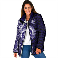 Tonga Queen Salote College 100th Years Padded Jacket Blue Tonga Kupesi Uniquely Pacific Art LT9 Women Blue - Polynesian Pride
