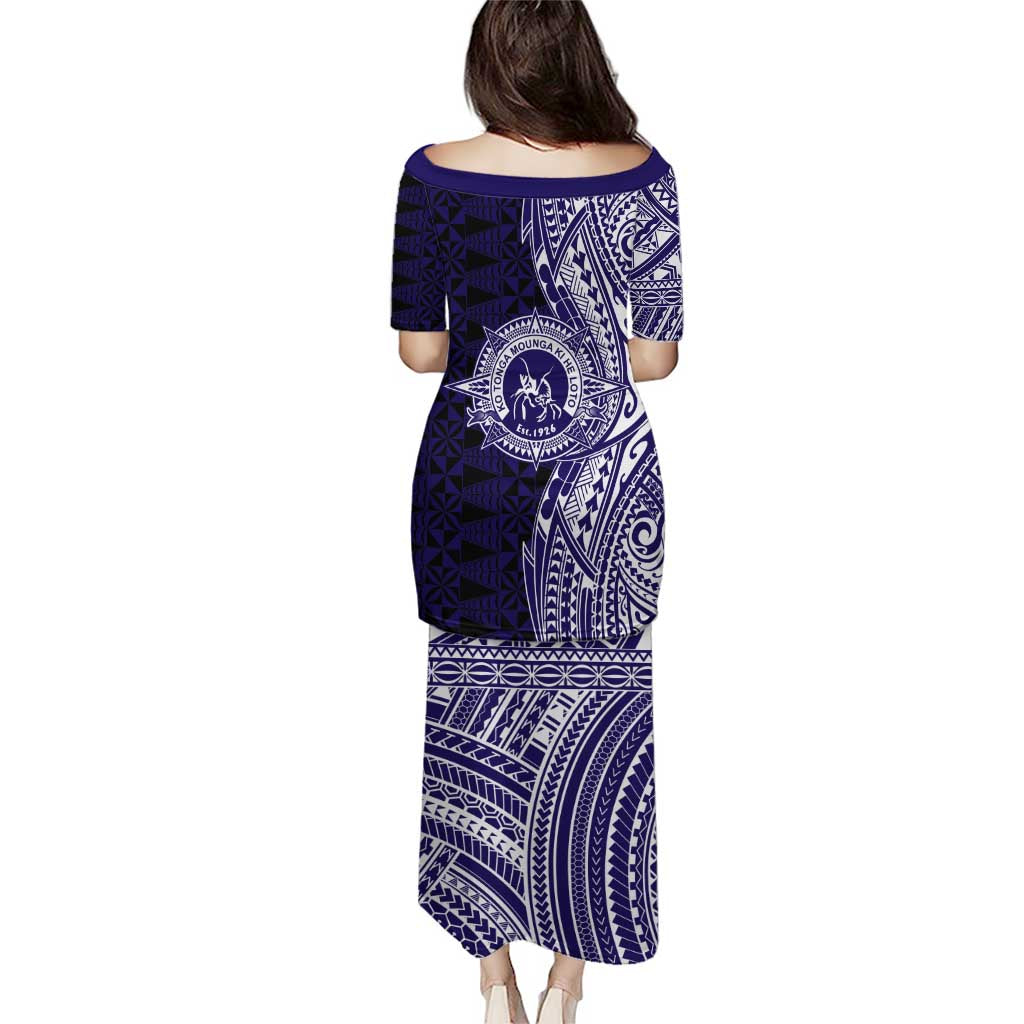 Tonga Queen Salote College 100th Years Puletasi Blue Tonga Kupesi Uniquely Pacific Art - Polynesian Pride