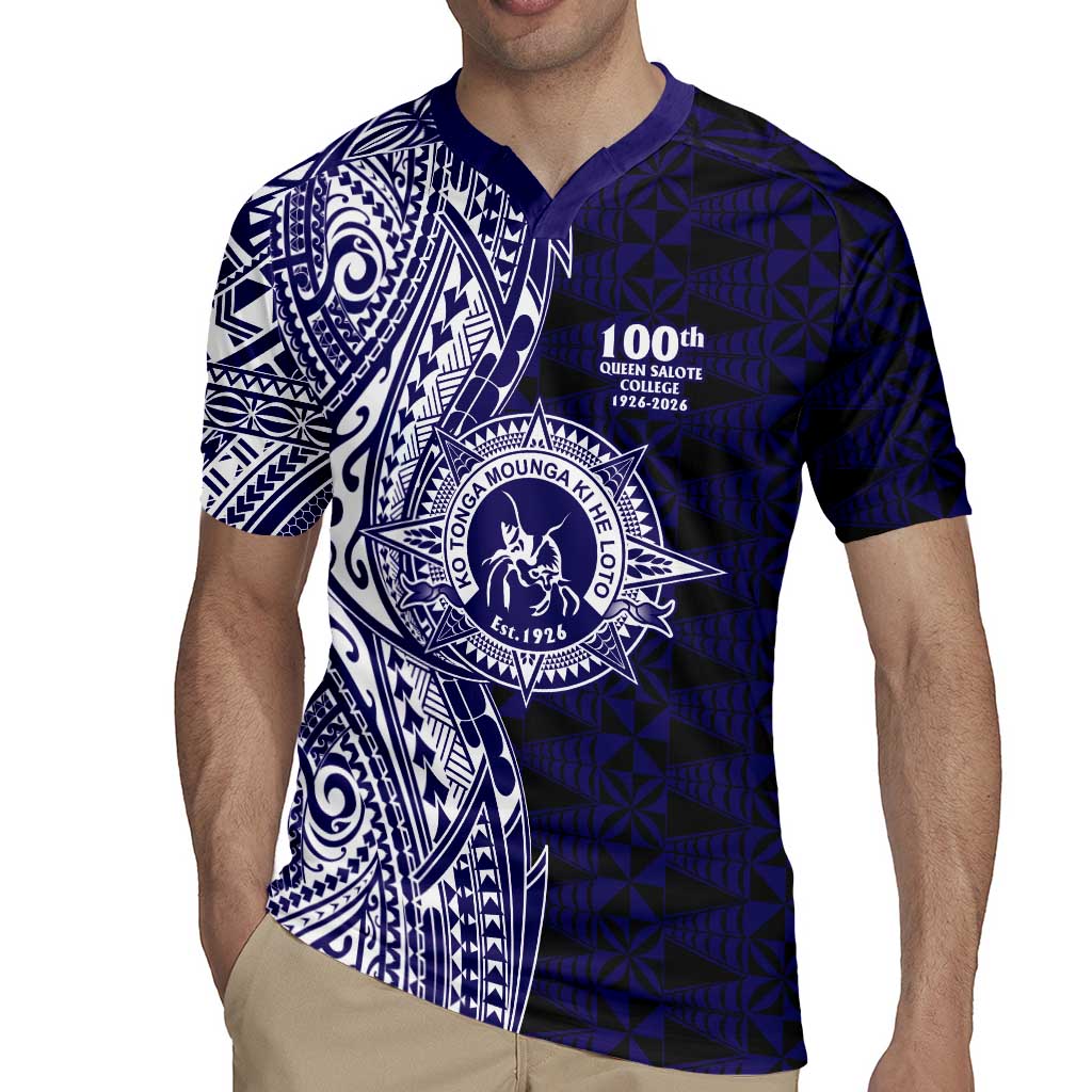 Tonga Queen Salote College 100th Years Rugby Jersey Blue Tonga Kupesi Uniquely Pacific Art - Polynesian Pride