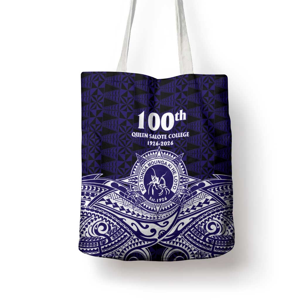 Tonga Queen Salote College 100th Years Tote Bag Blue Tonga Kupesi Uniquely Pacific Art - Polynesian Pride