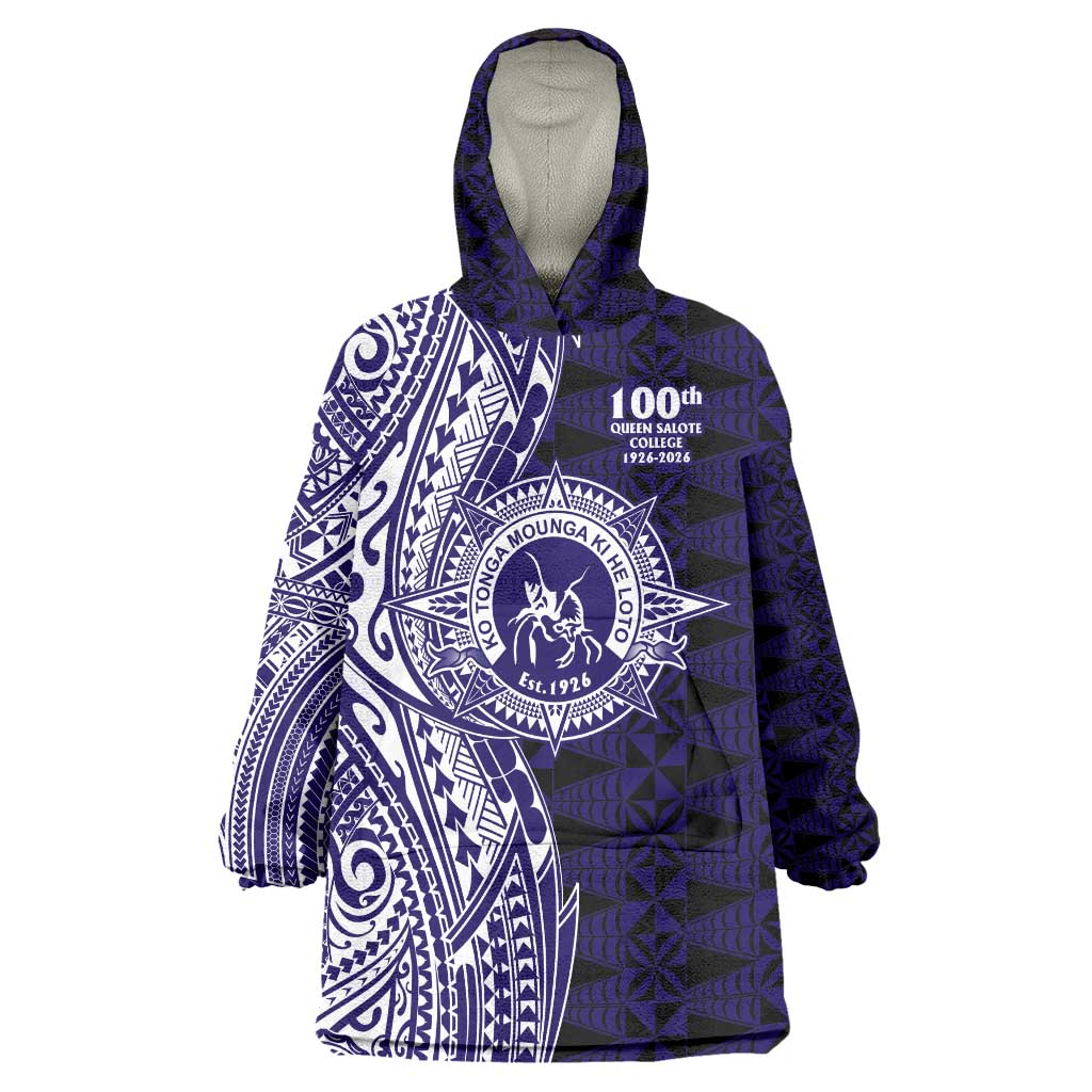Tonga Queen Salote College 100th Years Wearable Blanket Hoodie Blue Tonga Kupesi Uniquely Pacific Art LT9 One Size Blue - Polynesian Pride