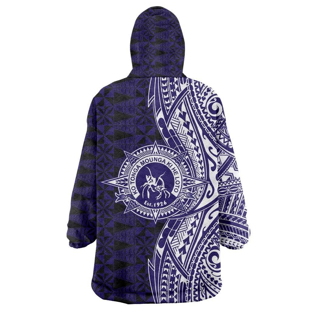 Tonga Queen Salote College 100th Years Wearable Blanket Hoodie Blue Tonga Kupesi Uniquely Pacific Art LT9 - Polynesian Pride