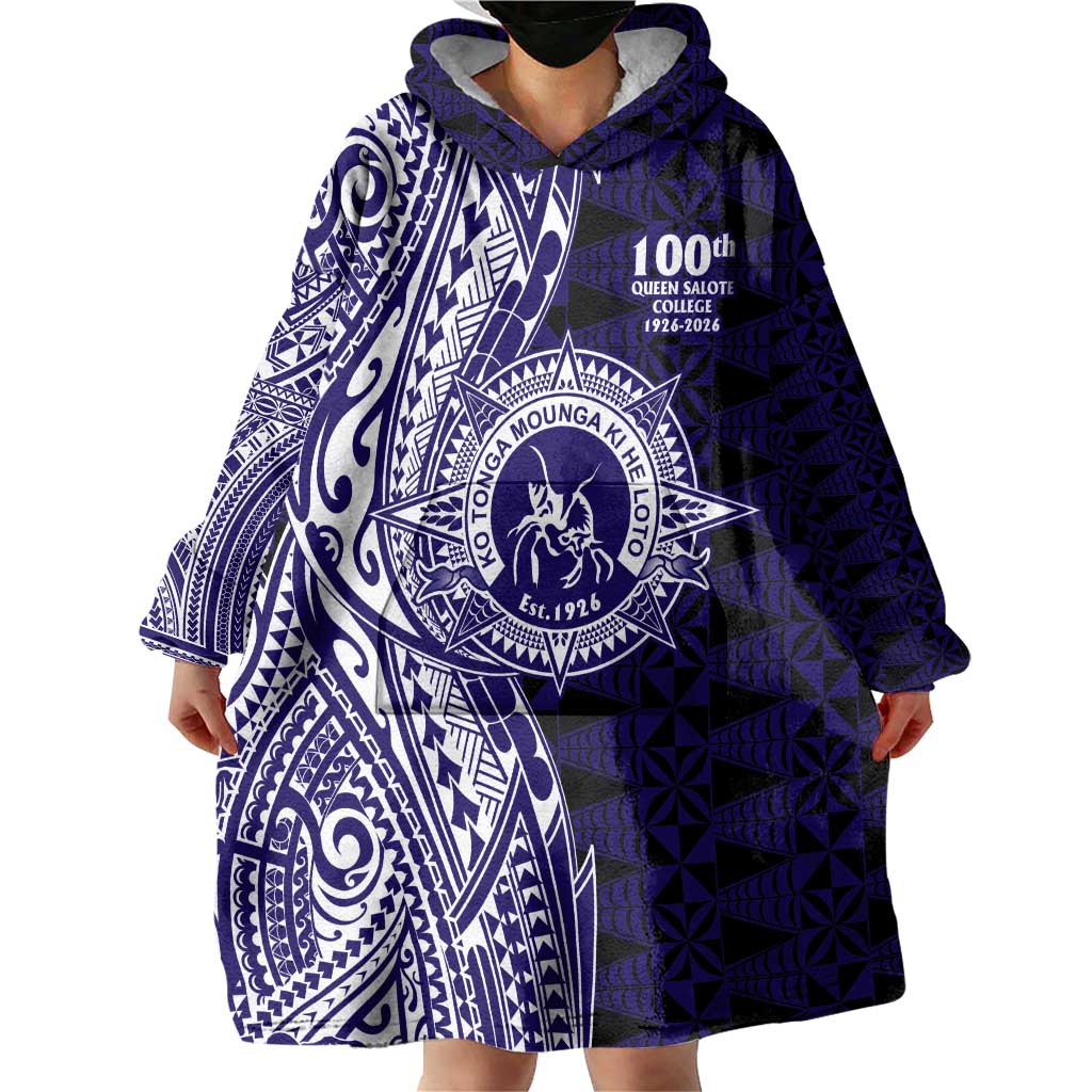 Tonga Queen Salote College 100th Years Wearable Blanket Hoodie Blue Tonga Kupesi Uniquely Pacific Art LT9 - Polynesian Pride