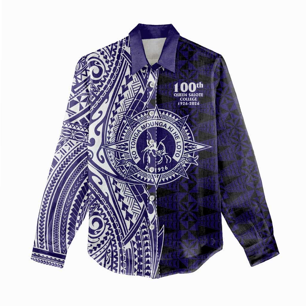 Tonga Queen Salote College 100th Years Women Casual Shirt Blue Tonga Kupesi Uniquely Pacific Art LT9 - Polynesian Pride