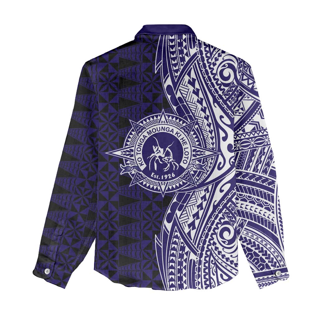 Tonga Queen Salote College 100th Years Women Casual Shirt Blue Tonga Kupesi Uniquely Pacific Art LT9 - Polynesian Pride