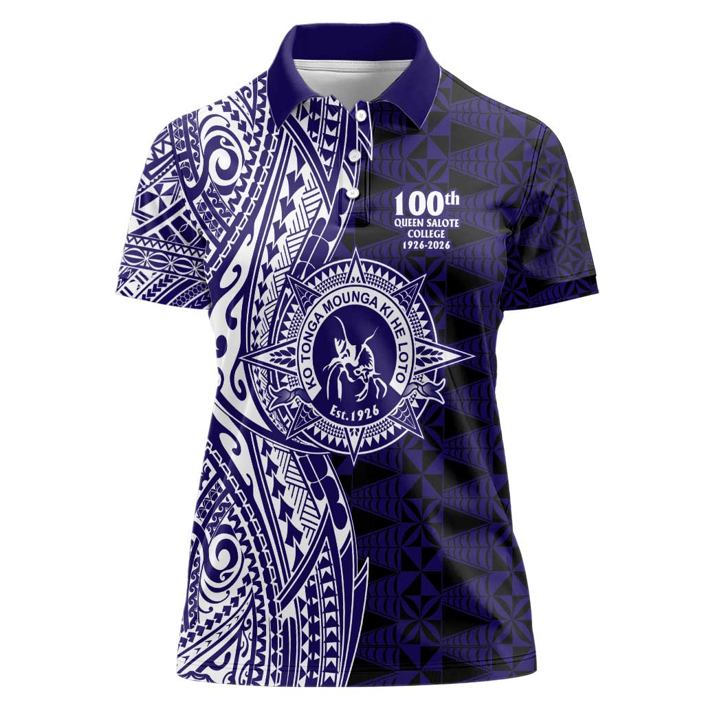 Tonga Queen Salote College 100th Years Women Polo Shirt Blue Tonga Kupesi Uniquely Pacific Art LT9 Female Blue - Polynesian Pride