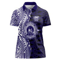 Tonga Queen Salote College 100th Years Women Polo Shirt Blue Tonga Kupesi Uniquely Pacific Art LT9 Female Blue - Polynesian Pride