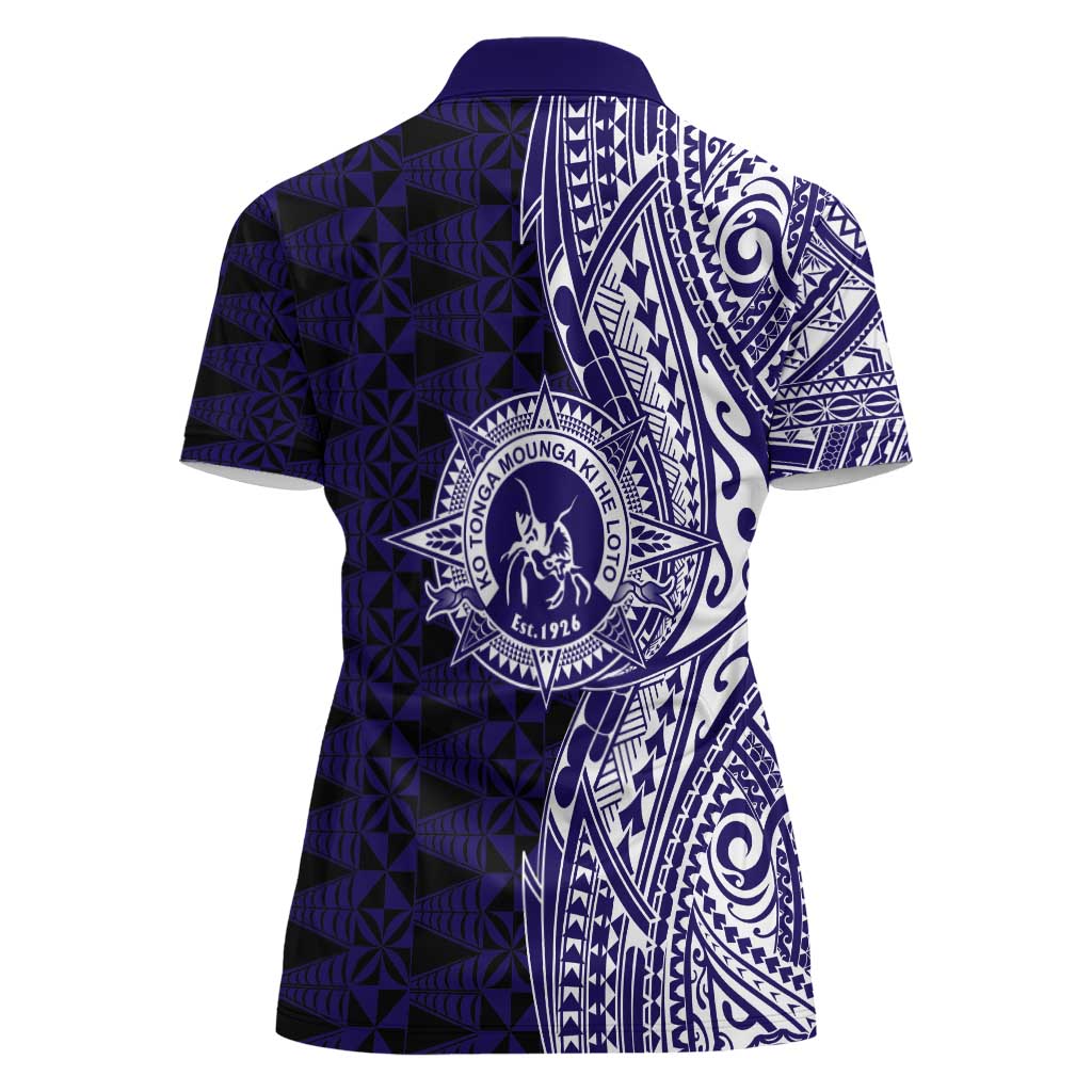 Tonga Queen Salote College 100th Years Women Polo Shirt Blue Tonga Kupesi Uniquely Pacific Art LT9 - Polynesian Pride