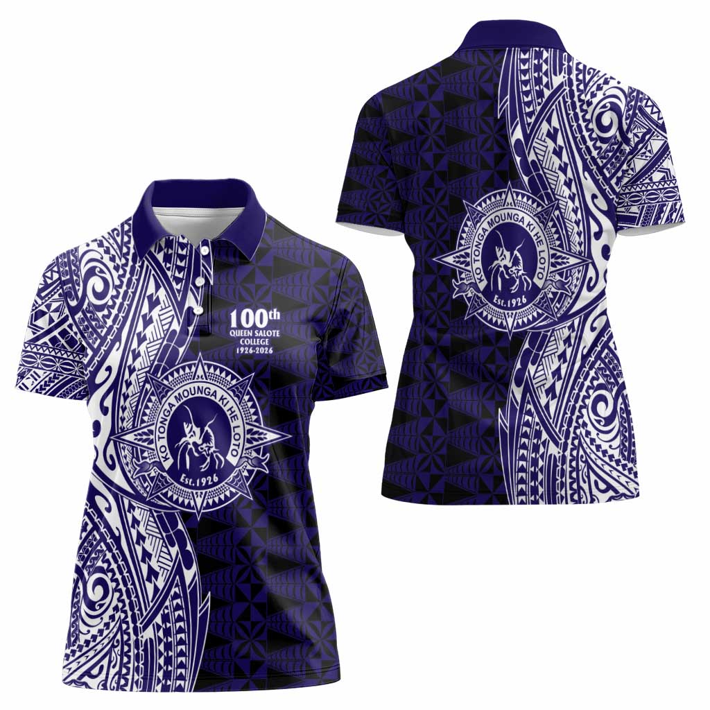 Tonga Queen Salote College 100th Years Women Polo Shirt Blue Tonga Kupesi Uniquely Pacific Art LT9 - Polynesian Pride