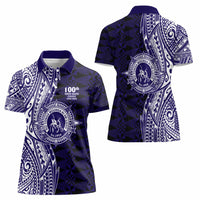 Tonga Queen Salote College 100th Years Women Polo Shirt Blue Tonga Kupesi Uniquely Pacific Art LT9 - Polynesian Pride
