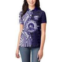 Tonga Queen Salote College 100th Years Women Polo Shirt Blue Tonga Kupesi Uniquely Pacific Art LT9 - Polynesian Pride