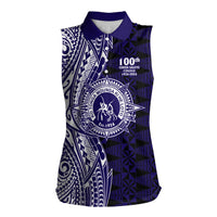 Tonga Queen Salote College 100th Years Women Sleeveless Polo Shirt Blue Tonga Kupesi Uniquely Pacific Art LT9 Female Blue - Polynesian Pride