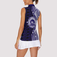 Tonga Queen Salote College 100th Years Women Sleeveless Polo Shirt Blue Tonga Kupesi Uniquely Pacific Art LT9 - Polynesian Pride