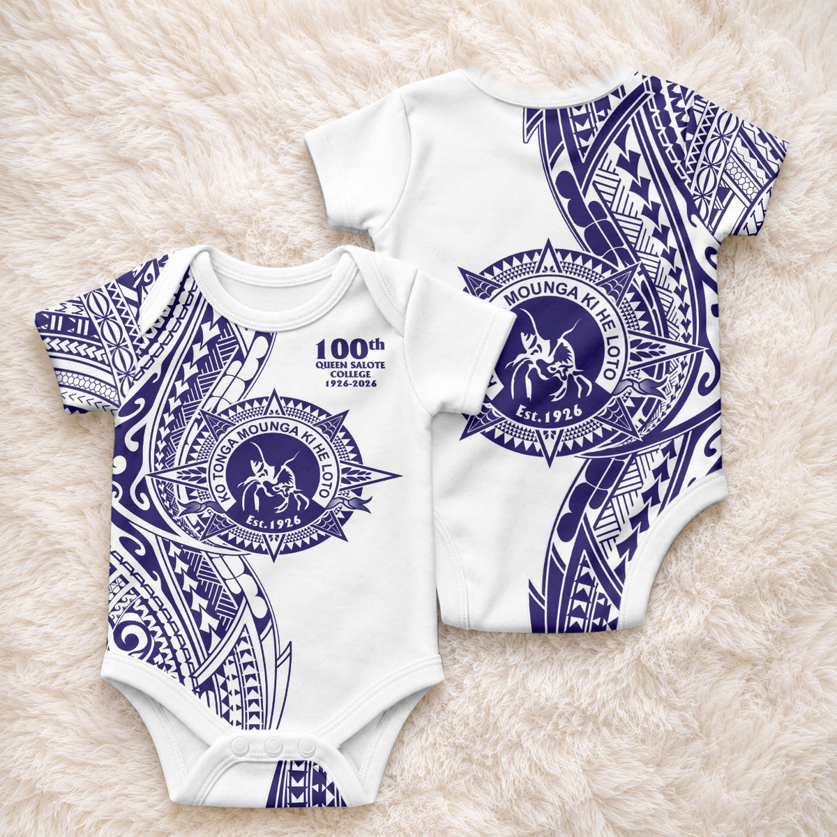 Tonga Queen Salote College 100th Years Baby Onesie White Tonga Kupesi Uniquely Pacific Art