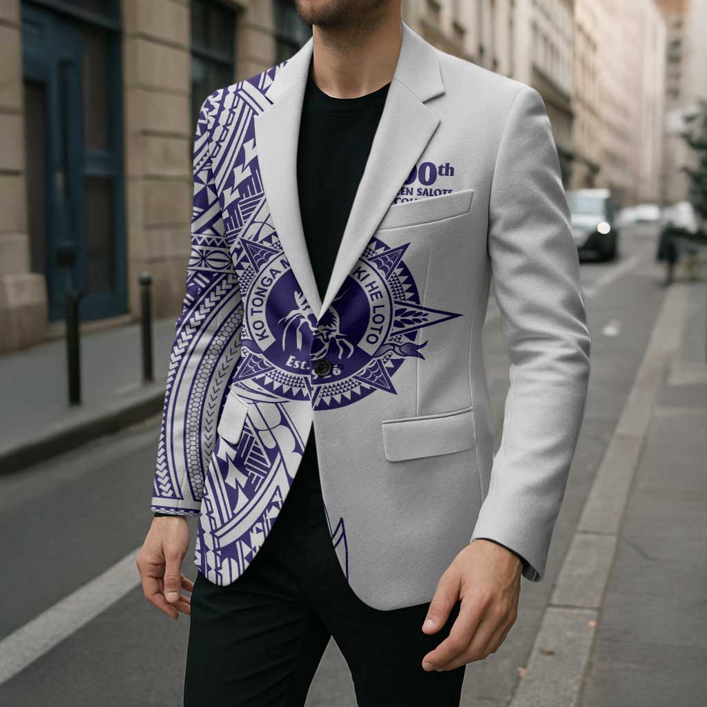 Tonga Queen Salote College 100th Years Blazer White Tonga Kupesi Uniquely Pacific Art - Polynesian Pride