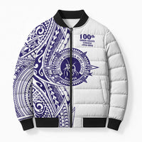 Tonga Queen Salote College 100th Years Bomber Puffer Jacket White Tonga Kupesi Uniquely Pacific Art LT9 Unisex White - Polynesian Pride