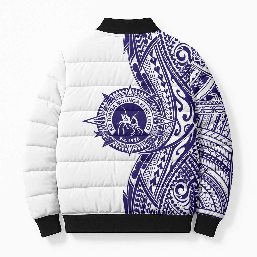 Tonga Queen Salote College 100th Years Bomber Puffer Jacket White Tonga Kupesi Uniquely Pacific Art LT9 - Polynesian Pride