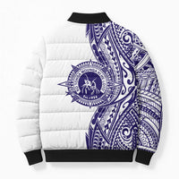 Tonga Queen Salote College 100th Years Bomber Puffer Jacket White Tonga Kupesi Uniquely Pacific Art LT9 - Polynesian Pride