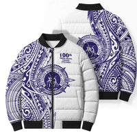 Tonga Queen Salote College 100th Years Bomber Puffer Jacket White Tonga Kupesi Uniquely Pacific Art LT9 - Polynesian Pride