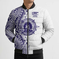 Tonga Queen Salote College 100th Years Bomber Puffer Jacket White Tonga Kupesi Uniquely Pacific Art LT9 - Polynesian Pride