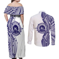 Tonga Queen Salote College 100th Years Couples Matching Off Shoulder Maxi Dress and Long Sleeve Button Shirt White Tonga Kupesi Uniquely Pacific Art LT9 - Polynesian Pride