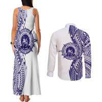 Tonga Queen Salote College 100th Years Couples Matching Tank Maxi Dress and Long Sleeve Button Shirt White Tonga Kupesi Uniquely Pacific Art LT9 - Polynesian Pride