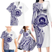 Tonga Queen Salote College 100th Years Family Matching Long Sleeve Bodycon Dress and Hawaiian Shirt White Tonga Kupesi Uniquely Pacific Art LT9 - Polynesian Pride