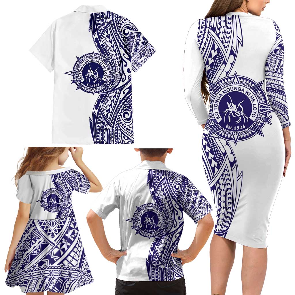 Tonga Queen Salote College 100th Years Family Matching Long Sleeve Bodycon Dress and Hawaiian Shirt White Tonga Kupesi Uniquely Pacific Art LT9 - Polynesian Pride