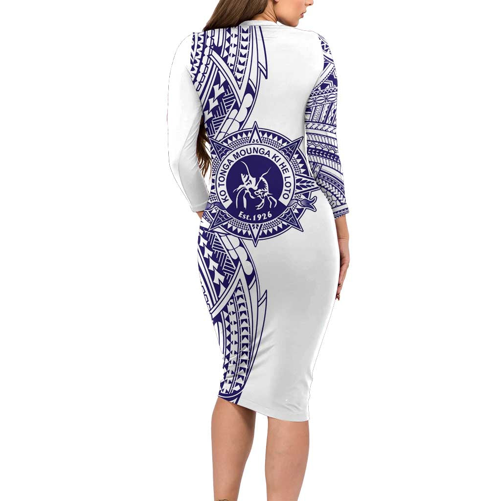 Tonga Queen Salote College 100th Years Family Matching Long Sleeve Bodycon Dress and Hawaiian Shirt White Tonga Kupesi Uniquely Pacific Art LT9 - Polynesian Pride