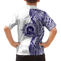 Tonga Queen Salote College 100th Years Family Matching Off The Shoulder Long Sleeve Dress and Hawaiian Shirt White Tonga Kupesi Uniquely Pacific Art - Polynesian Pride