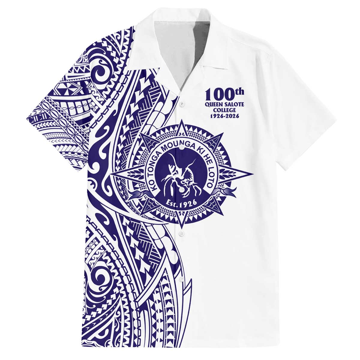 Tonga Queen Salote College 100th Years Family Matching Off The Shoulder Long Sleeve Dress and Hawaiian Shirt White Tonga Kupesi Uniquely Pacific Art - Polynesian Pride