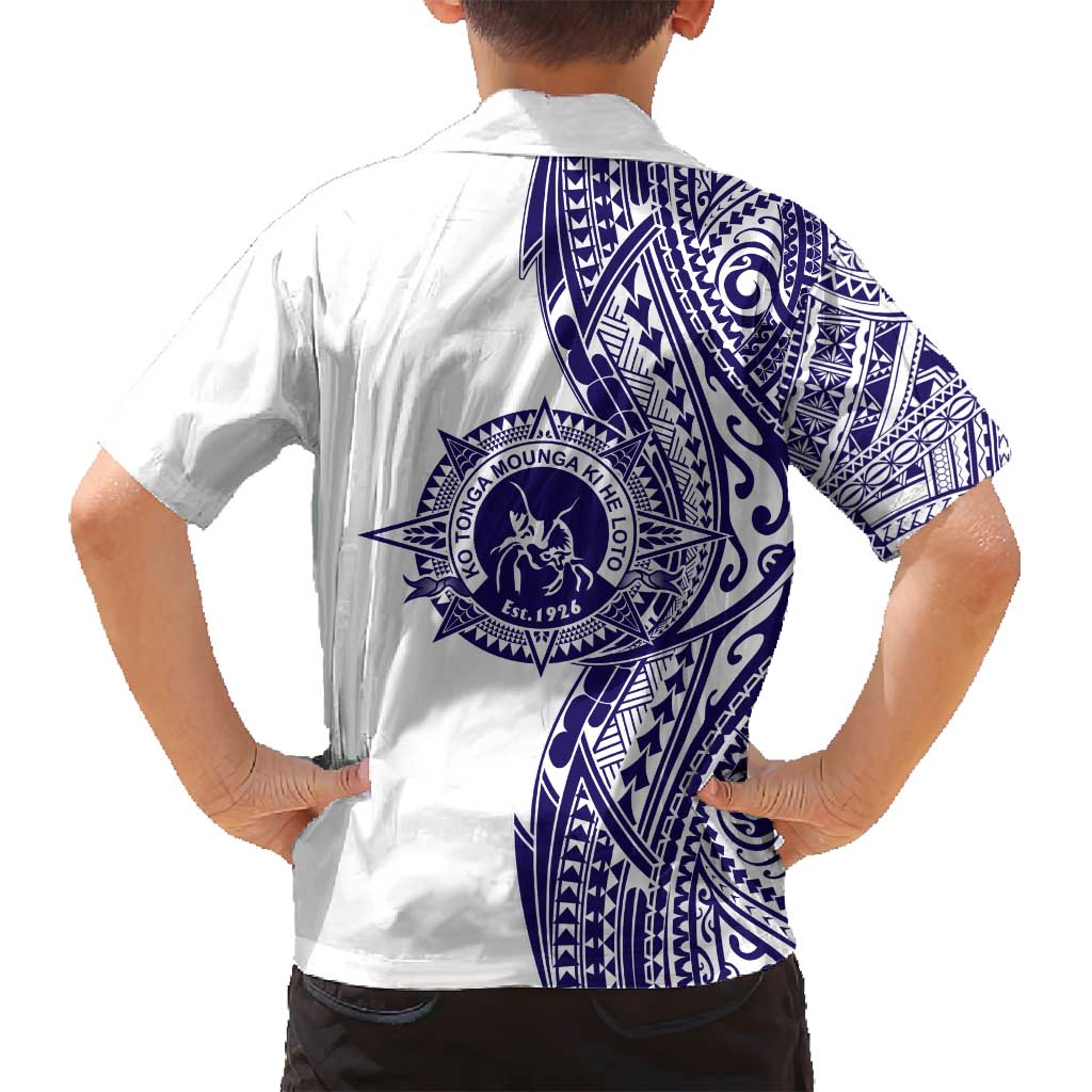 Tonga Queen Salote College 100th Years Family Matching Off Shoulder Maxi Dress and Hawaiian Shirt White Tonga Kupesi Uniquely Pacific Art LT9 - Polynesian Pride