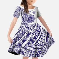 Tonga Queen Salote College 100th Years Family Matching Off Shoulder Maxi Dress and Hawaiian Shirt White Tonga Kupesi Uniquely Pacific Art LT9 Daughter's Dress White - Polynesian Pride