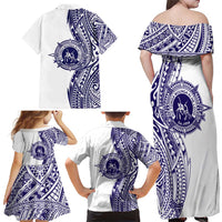 Tonga Queen Salote College 100th Years Family Matching Off Shoulder Maxi Dress and Hawaiian Shirt White Tonga Kupesi Uniquely Pacific Art LT9 - Polynesian Pride