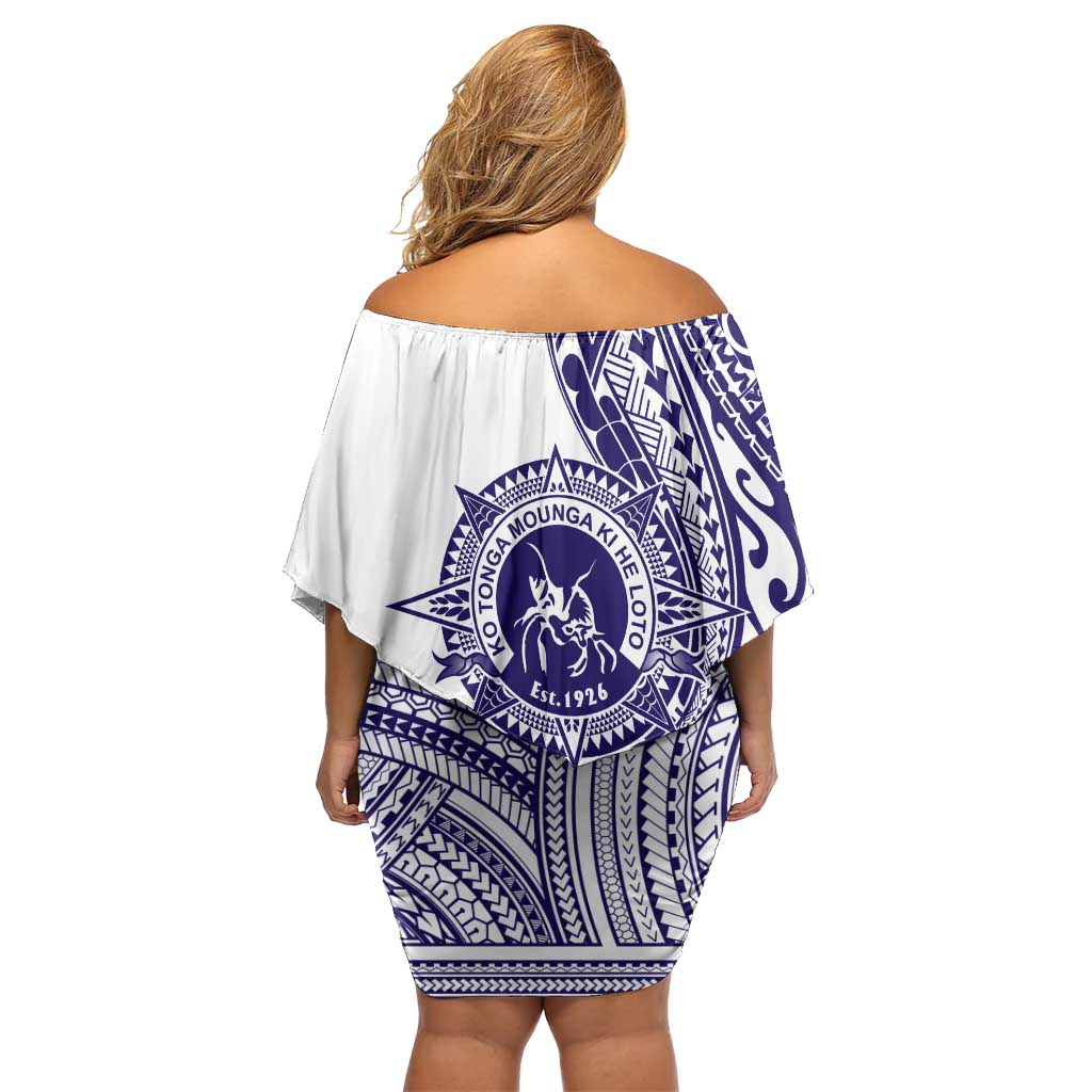 Tonga Queen Salote College 100th Years Family Matching Off Shoulder Short Dress and Hawaiian Shirt White Tonga Kupesi Uniquely Pacific Art LT9 - Polynesian Pride