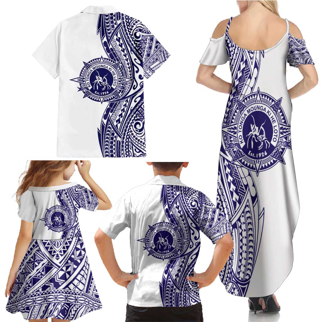 Tonga Queen Salote College 100th Years Family Matching Summer Maxi Dress and Hawaiian Shirt White Tonga Kupesi Uniquely Pacific Art - Polynesian Pride