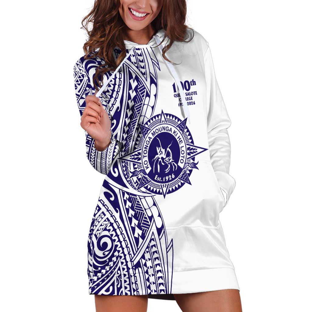 Tonga Queen Salote College 100th Years Hoodie Dress White Tonga Kupesi Uniquely Pacific Art LT9 White - Polynesian Pride