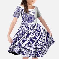 Tonga Queen Salote College 100th Years Kid Short Sleeve Dress White Tonga Kupesi Uniquely Pacific Art LT9 KID White - Polynesian Pride