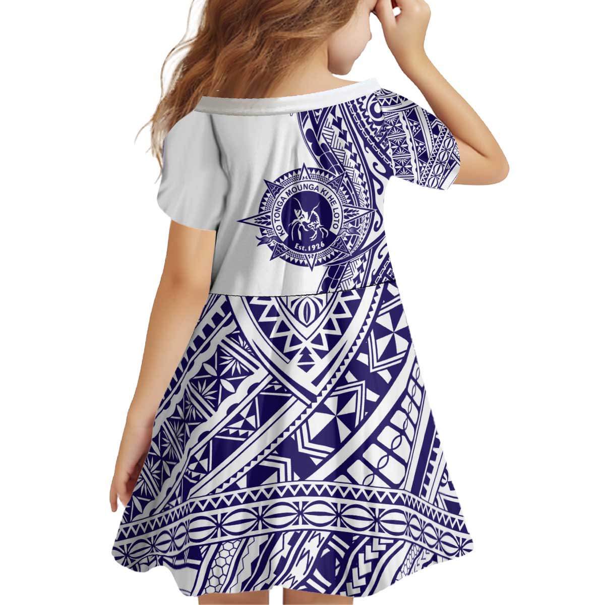 Tonga Queen Salote College 100th Years Kid Short Sleeve Dress White Tonga Kupesi Uniquely Pacific Art LT9 - Polynesian Pride
