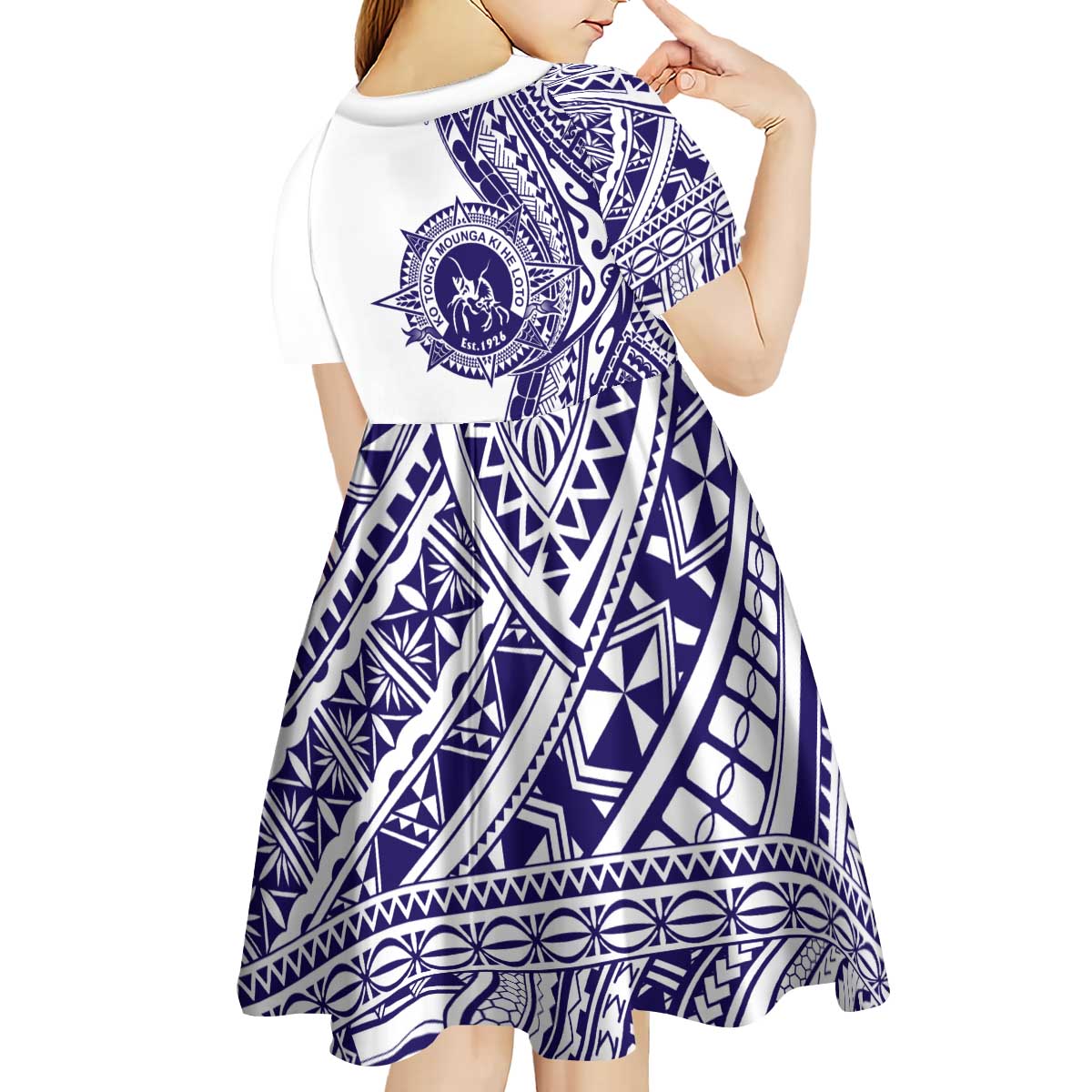 Tonga Queen Salote College 100th Years Kid Short Sleeve Dress White Tonga Kupesi Uniquely Pacific Art LT9 - Polynesian Pride