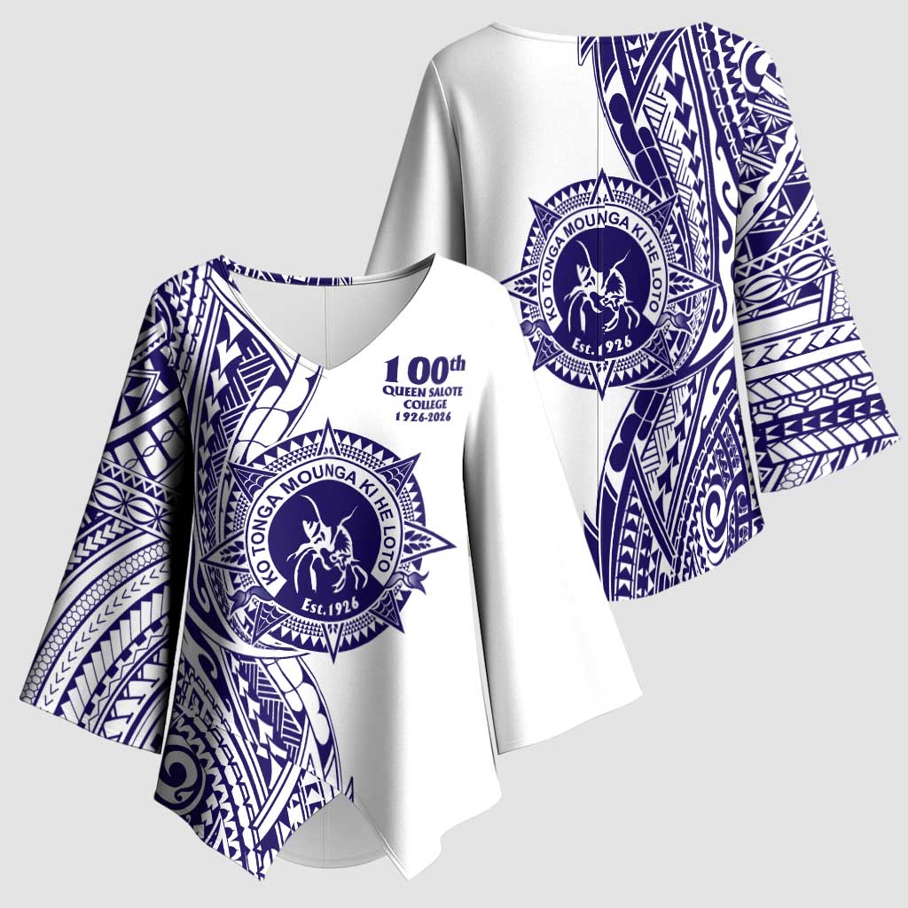 Tonga Queen Salote College 100th Years Kimono Sleeve Blouse White Tonga Kupesi Uniquely Pacific Art - Polynesian Pride