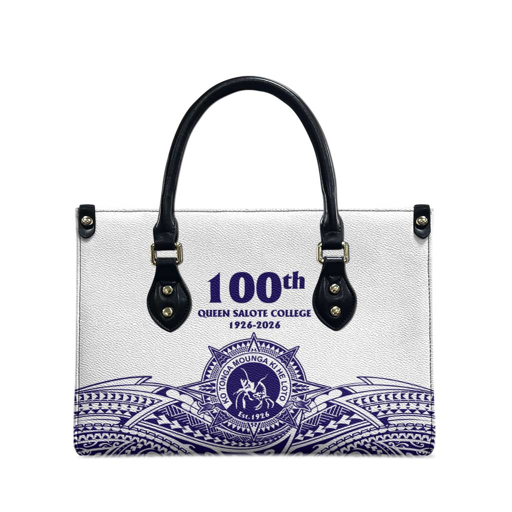 Tonga Queen Salote College 100th Years Leather Bag White Tonga Kupesi Uniquely Pacific Art - Polynesian Pride