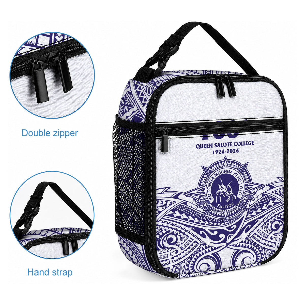 Tonga Queen Salote College 100th Years Lunch Bag White Tonga Kupesi Uniquely Pacific Art