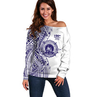 Tonga Queen Salote College 100th Years Off Shoulder Sweater White Tonga Kupesi Uniquely Pacific Art LT9 Women White - Polynesian Pride